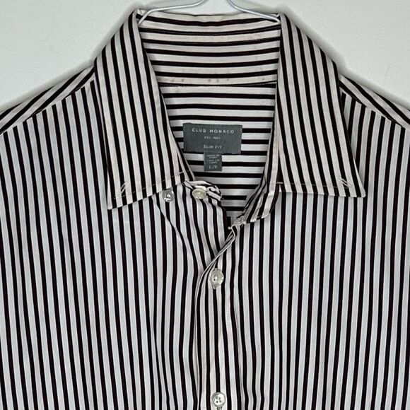 Club Monaco Large Slim fit White and Brown Striped Long Sleeve Shirt - Picture 6 of 7